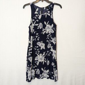 Women's SAM & JESS; Navy Blue Floral, Sleeveless A-Line Midi Tank Dress; Size S